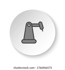 Round button for web icon, hydraulic arm, industrial arm. Button banner round, badge interface for application illustration