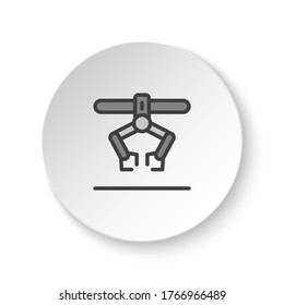 Round button for web icon, industrial robot, loading arm. Button banner round, badge interface for application illustration