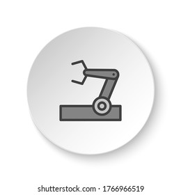 Rundknopf für Web-Icon, Industrieroboter, Industrieroboter-Arm. Button-Banner-Runde, Badinterface für Anwendungsgrafik