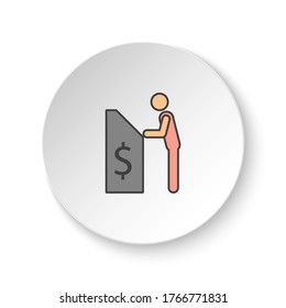 Round button for web icon, Man and cashier machine. Button banner round, badge interface for application illustration