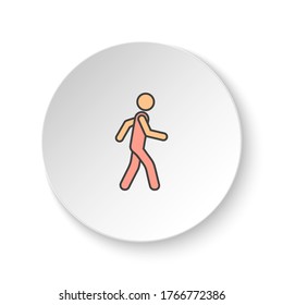 Round button for web icon, Man, walking. Button banner round, badge interface for application illustration
