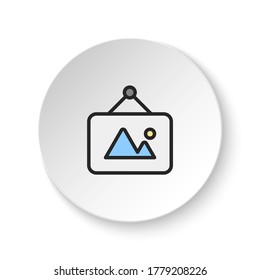 Round button for web icon, photo, gallery, picture. Button banner round, badge interface for application illustration