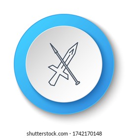 Round button for web icon. Sward, fighting games, retro. Button banner round, badge interface for application illustration