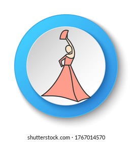 Botón redondo para icono web, teatro, danza, mujer. Banner de botón redondo, interfaz de placa para ilustración de aplicación