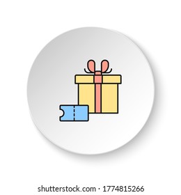 Rundknopf für Web-Icon, Voucher, Box, Geschenk. Button-Banner-Runde, Badinterface für Anwendungsgrafik