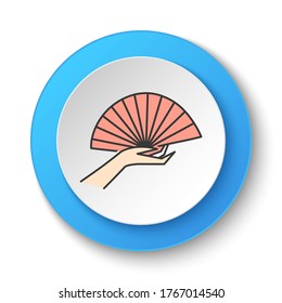 Round button for web icon, Woman hand, fan. Button banner round, badge interface for application illustration