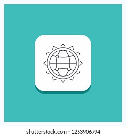 Round Button for World, globe, SEO, business, optimization Line icon Turquoise Background