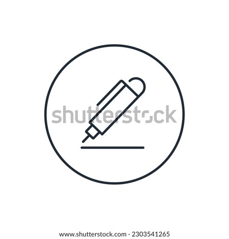 Round button with writing tool. Submit your application. Vector linear icon isolated on white background.