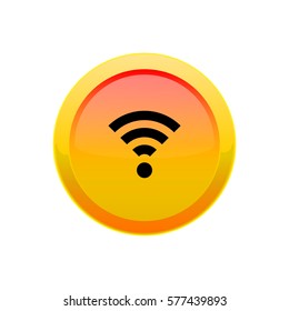 Round button yellow color with a wireless network icon