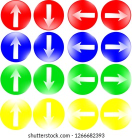 Round buttons with arrows for an internet site. A collection of colorful buttons.