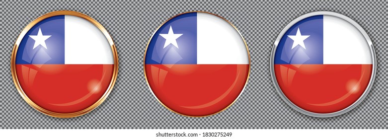 Round buttons with flag of Chile on transparent background