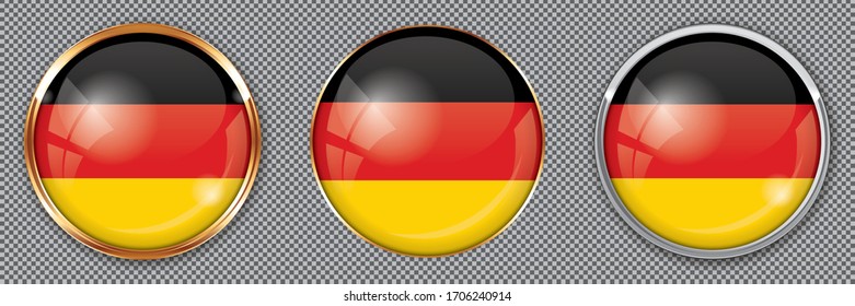 Round buttons with flag of Germany on transparent background