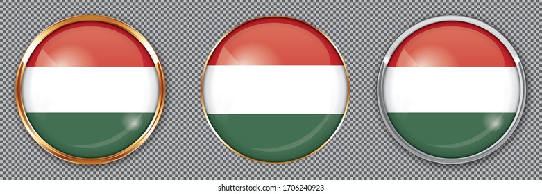 Round buttons with flag of Hungary on transparent background