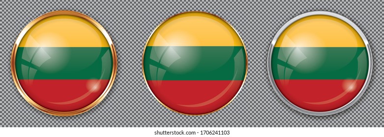 Botones redondos con bandera de Lituania sobre fondo transparente