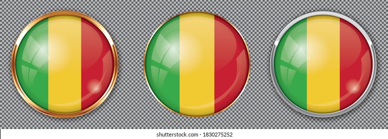 Round buttons with flag of Mali on transparent background
