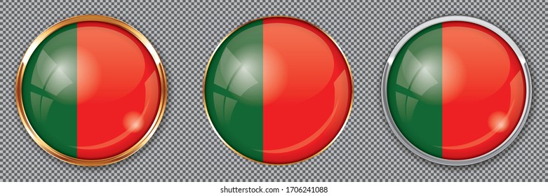 Round buttons with flag of Portugal on transparent background