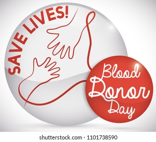Round buttons with helping hand outline promoting the blood donation during Blood Donor Day.