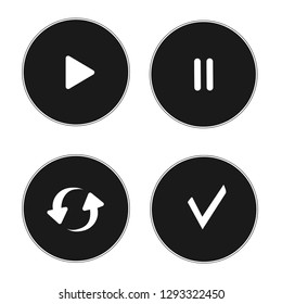 Round buttons for multimedia and video control. White icons on a black background. Ready-made elements for web graphics and applications. Isolated vector illustrations of multimedia icons.
