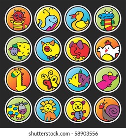round buttons with painted animals