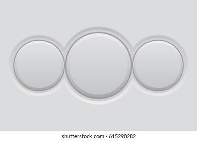 Round buttons set. White plastic matted interface. Vector 3d illustration
