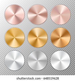 Round buttons with a texture of white, pink and yellow gold