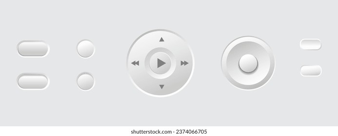 Botones redondos, blanco y gris, para el sitio web, ilustración vectorial editable. Ilustración del vector