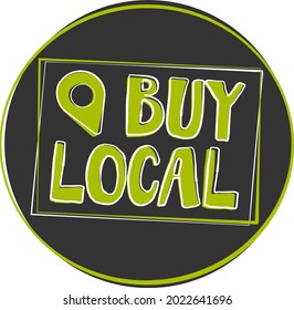 round BUY LOCAL label or stamp with location marker symbol, vector illustration