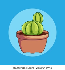 Round cactus in clay pot