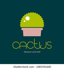 Round cactus with flower logo design. Cacti logotype. Design illustration template. 