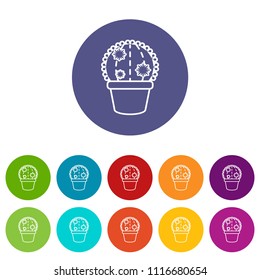 Round cactus icons color set vector for any web design on white background
