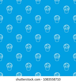 Round cactus pattern vector seamless blue repeat for any use