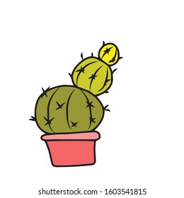 Round cactus in a pink pot 
 . Vector illustration.Form for banners, postcards. Nature