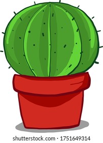 Round cactus in pot , illustration, vector on white background
