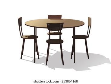 A Round Cafeteria Table With Four Chairs