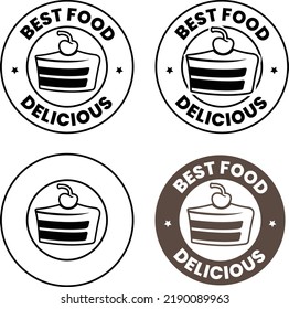 Round Cake and Cherry Icon with Text isolated on a White Background