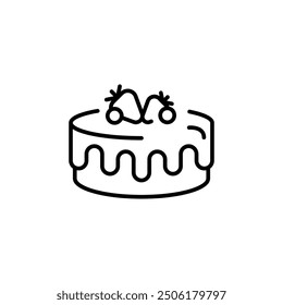 Round cake icon. Simple round cake icon with strawberries on top for social media, app, and web design. Vector illustration.