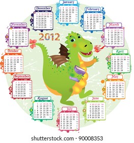Round calendar for 2012 and a dragon in the middle
