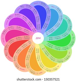 Round calendar for 2014 in rainbow color