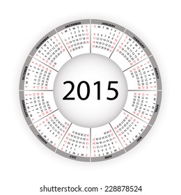 Round calendar for 2015 year. Vector EPS10.