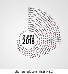 Round calendar 2018 on grey background