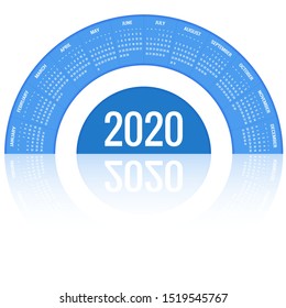 Round calendar 2020 design, Print Template, Your Logo and Text. Week Starts Sunday. Portrait Orientation. 2020 Calendar of 12 Months.