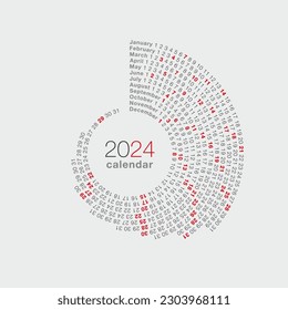 Round calendar 2024 on a white background. Vector illustration	