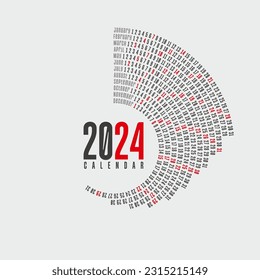 Round calendar 2024 on a white background	