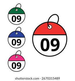 Iconos de calendario redondos diferenciados en diferentes colores, ícono de calendario con día específico marcado para Sitios web y recursos gráficos, día 09.