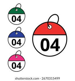 Iconos de calendario redondos diferenciados en diferentes colores, ícono de calendario con día específico marcado para Sitios web y recursos gráficos, día 04.