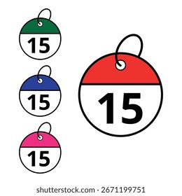 Round calendar icons differentiated in different colors, calendar icon with specific day marked for websites and graphic resources, day 15.