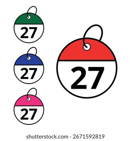 Ícones redondos do calendário diferenciados em cores diferentes, ícone do calendário com dia específico marcado para sites e recursos gráficos, dia 27.