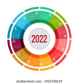 Round Calendar Planner for 2022. Calendar template for 2022. Stationery Design Print Template with Place for Photo, Your Logo and Text. Corporate and business calendar.