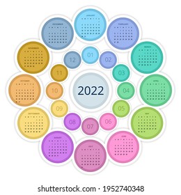 Round Calendar Planner for 2022. Calendar template for 2022. Stationery Design Print Template with Place for Photo, Your Logo and Text. Corporate and business calendar.