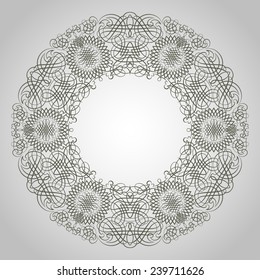 Round calligraphic decorative vector frame with elegant smooth curls isolated on white  background